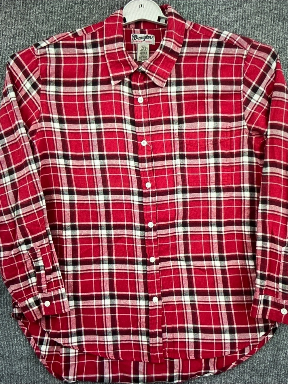 Wrangler Red Plaid Button-Down Shirt with White and Black Accents